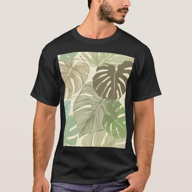Camiseta Padrão Monstera Tropical Desenhada À Mão (Frente)