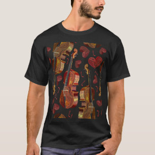 Camiseta Padrão Musical Violin Red Heart