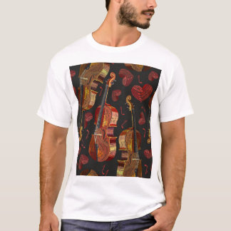 Camiseta Padrão Musical Violin Red Heart