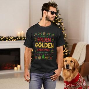 Camiseta Padrão Natalino Dourado de Tricô Retro Amarelo Ver
