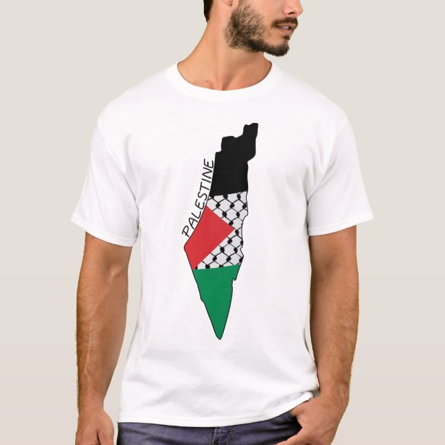 Camiseta Padrão Palestiniano de Kufiya do Mapa da Bandeira  (Frente)