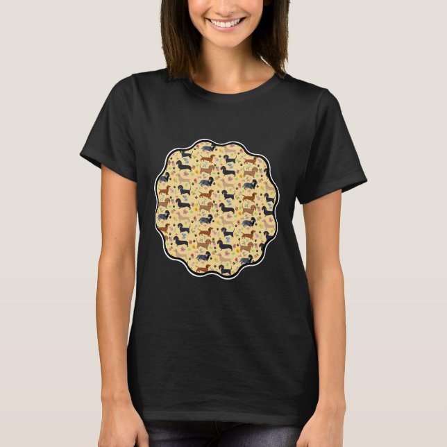 Camiseta Padrão primavera Dachshund Com Flores (Frente)