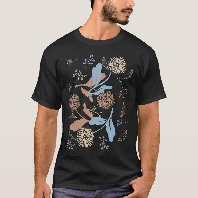 Camiseta Padrão primavera Dandelion em Palatte de Cor Marro (Frente)