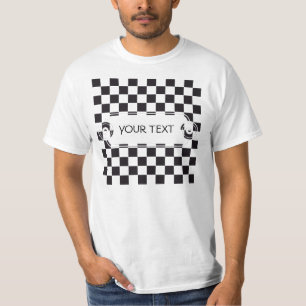 Camiseta Padrão quadrado do xadrez - preto + fundo