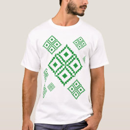 Camiseta Padrão quadrado verde com linhas onduladas subindo