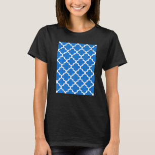 Camiseta Padrão Quatrefoil em Contorno Branco no Azul Cláss