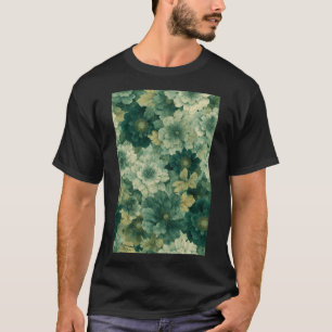 Camiseta Padrão Romântico de Bloqueio Botânico Verde