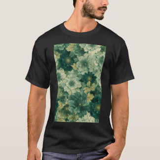 Camiseta Padrão Romântico de Bloqueio Botânico Verde