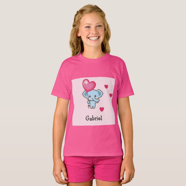 Camiseta Padrão rosa-elefante bonito (Frente Completa)