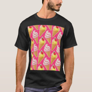 Camiseta Padrão rosa Kawaii com sorvete de morango