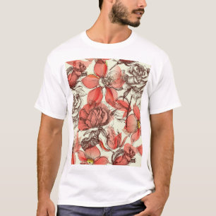 Camiseta Padrão Rosa vermelha do Estilo Retroativo