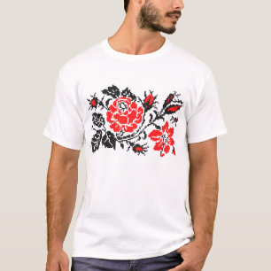 Camiseta Padrão Russo Rosa vermelho&preto