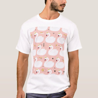 Camiseta Padrão sem costura com cisnes brancas.