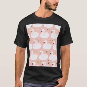 Camiseta Padrão sem costura com cisnes brancas.