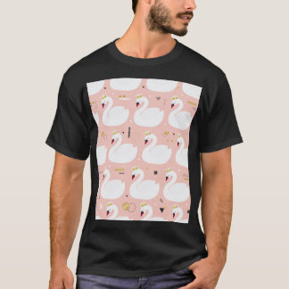 Camiseta Padrão sem costura com cisnes brancas.