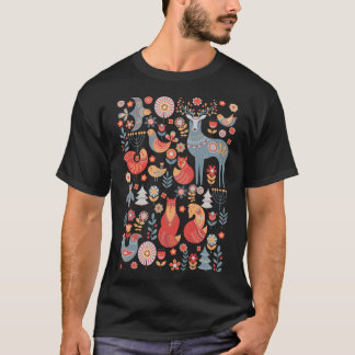 Camiseta Padrão Sem Costura Com Coruja De Veado Da Floresta