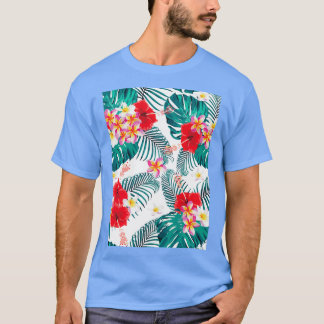 Camiseta Padrão sem costura flores de frangipani hibiscus m