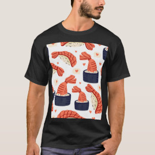 Camiseta Padrão Sushi Japonês de Comida Invisível