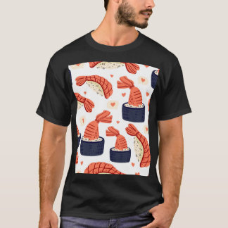 Camiseta Padrão Sushi Japonês de Comida Invisível