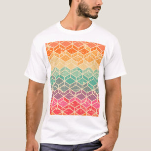 Camiseta Padrão Tetragonal Geométrico Grunge Sem Costura