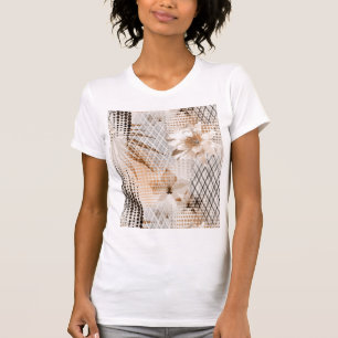 Camiseta Padrão tropical cinza e bege.