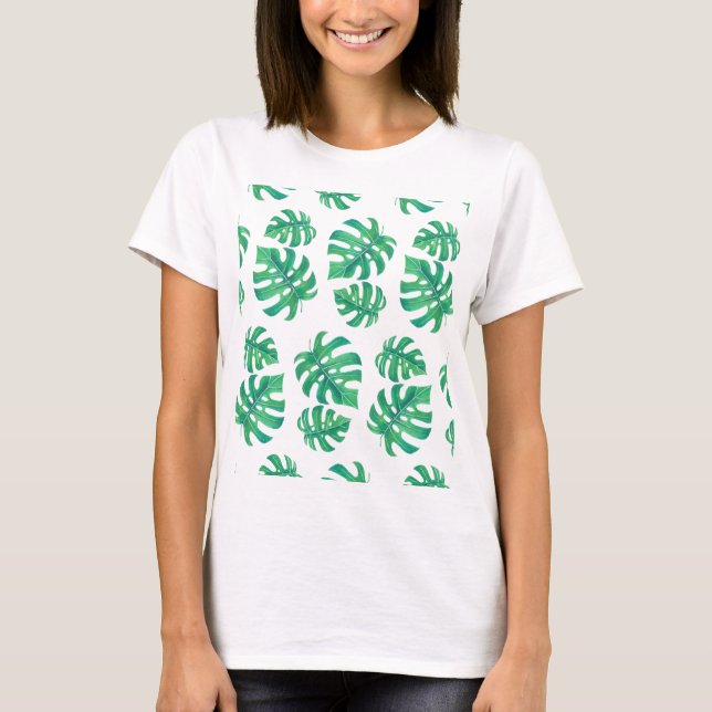 Camiseta Padrão tropical com folhas de monstera (Frente)