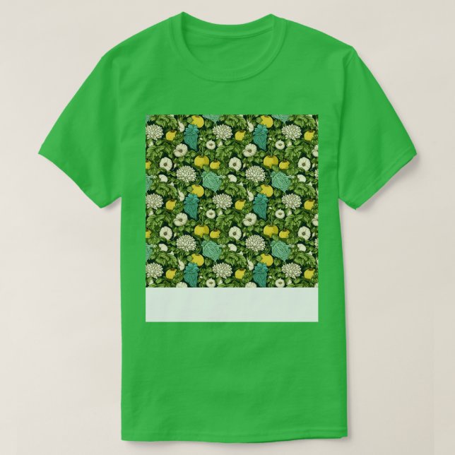Camiseta Padrão Vegetal Sem Costura Veggie Leafy Green Sala (Frente do Design)