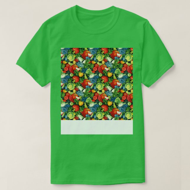 Camiseta Padrão Vegetal Sem Costura Veggie Leafy Green Sala (Frente do Design)