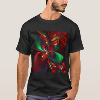 Camiseta Padrão Verde Vermelho Abstrato Floral Moderno #11