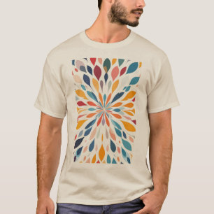 Camiseta Padrão Vibrante de Explosão Floral Abstrata