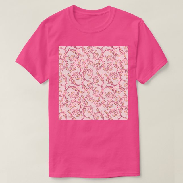 Camiseta Padrão Vitoriano Floral Rosa Pastel (Frente do Design)