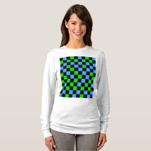 Camiseta Padrão Xadrez Azul Verde e Preto