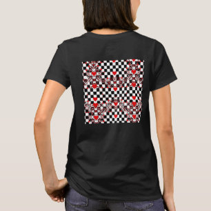 Camiseta Padrão Xadrez Com Corações Vermelhos & Formas