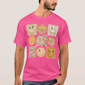 Camiseta Padrão Xadrez Rosto Feliz Outono Rosto Sorriso Flo