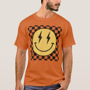 Camiseta Padrão Xadrez Rosto Feliz Retro Sorriso Facerendy