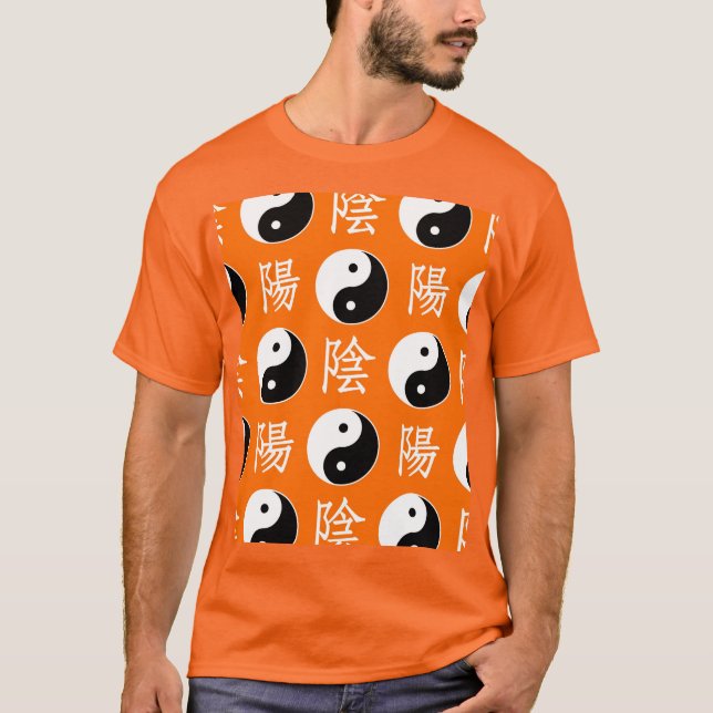 Camiseta Padrão Yin Yang Chinês Laranja (Frente)