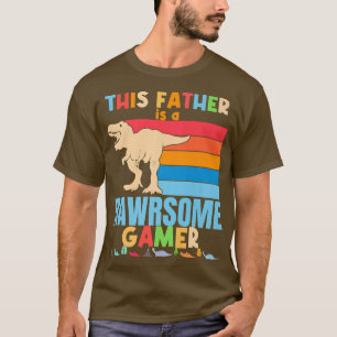Camiseta Padre Gamer Dinossaur Engraçado Jogo de Vídeo Gran