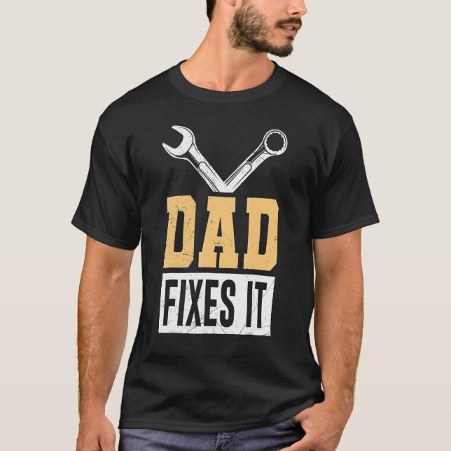 Camiseta Padre Repara A Chave De Escrita Papá Faz (Frente)