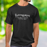 Camiseta Padrinho de casamento Personalizado Casamento Favo<br><div class="desc">Seu padrinho de casamento vai adorar este obrigado de casamento personalizado que você oferece/favorece com uma fonte moderna de escrita. Adicione seu nome ou monograma e outra linha de texto (data, local do casamento, etc.) Altere facilmente a cor de fundo para corresponder às cores do seu casamento - basta clicar...</div>