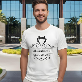 Camiseta Padrinho de casamento Preto Tuxedo Torneio Branco