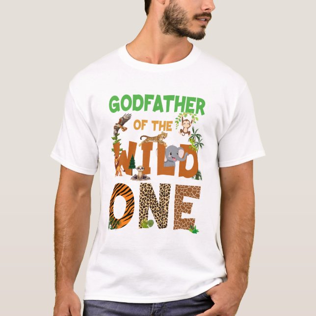 Camiseta Padrinho Do Aniversário Selvagem Um Safari (Frente)