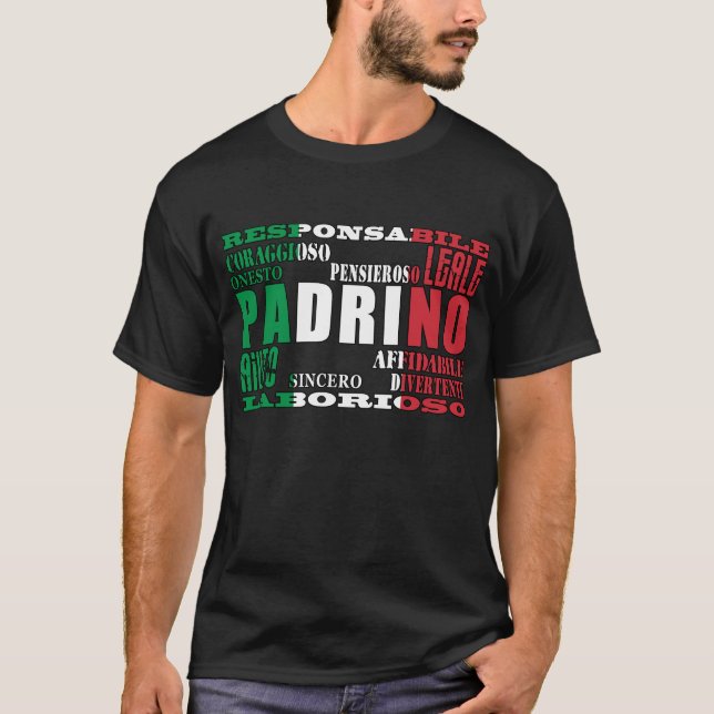 Camiseta Padrinho italianos: Qualidades (Frente)