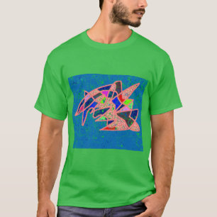 Camiseta Padrões cor-de-rosa e azuis em verde