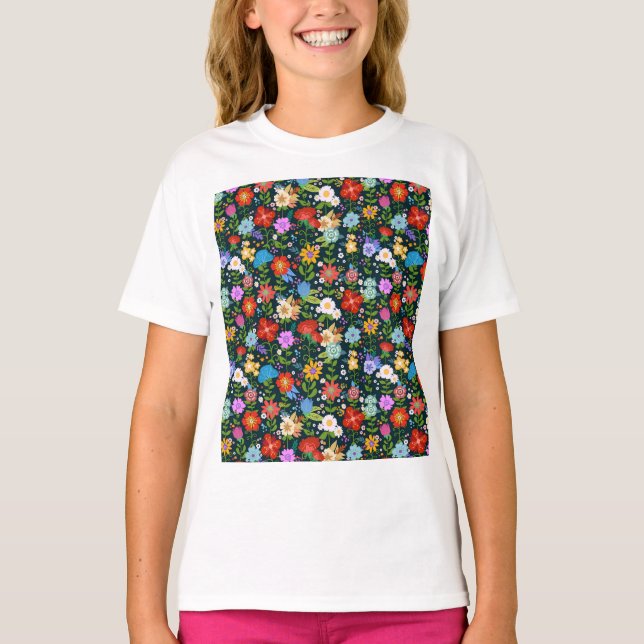 Camiseta Padrões de flores sem costura pontiagudas-13554 (Frente)