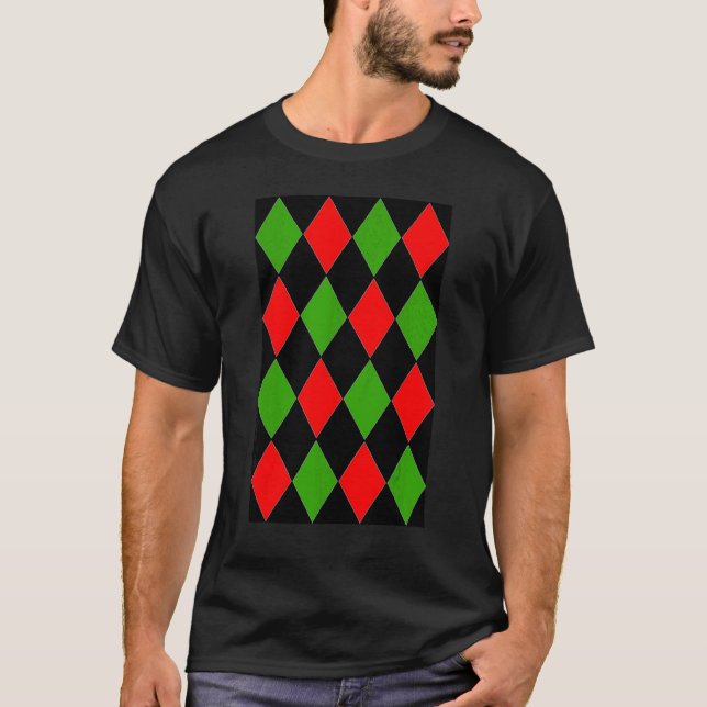 Camiseta Padrões De Harlequin Vermelhos E Bl (Frente)