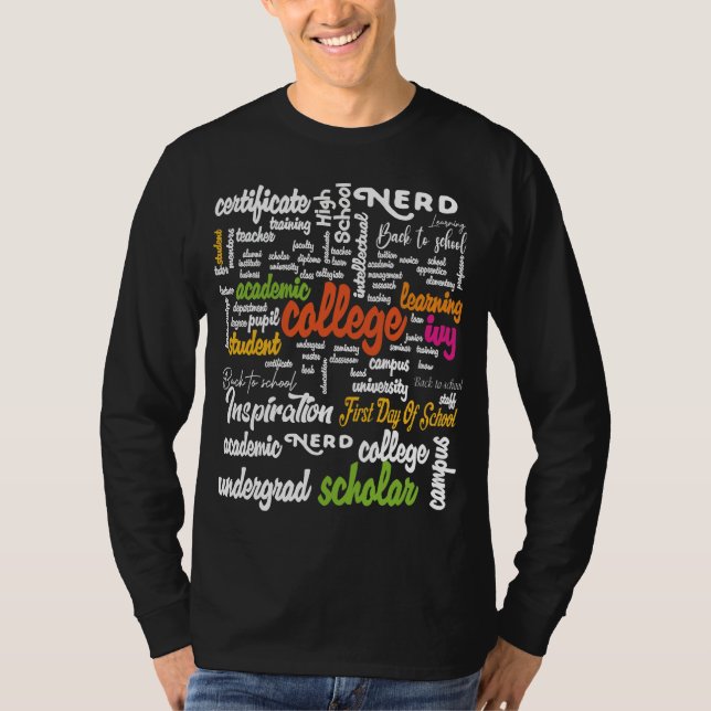 Camiseta Padrões de Nuvem do Word para Educação Universitár (Frente)