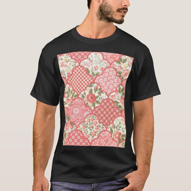 Camiseta Padrões de retalhamento de Rosas de Pastel (Frente)