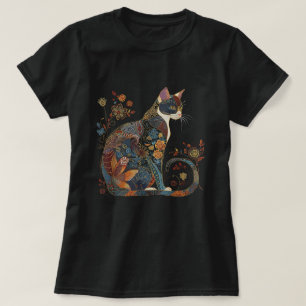 Camiseta Padrões Florais Coloridos De Gato Arte De Flores D