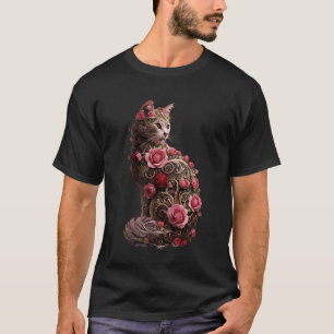 Camiseta Padrões Florais Coloridos de Gato Rosas Flores Gat