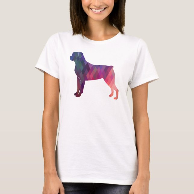 Camiseta Padrões Geométricos Coloridos Rottweiler Silhouett (Frente)